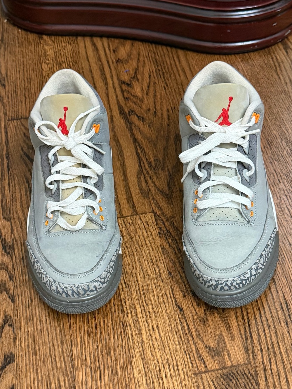 Jordan Grey Sneakers with Orange & Red Accents